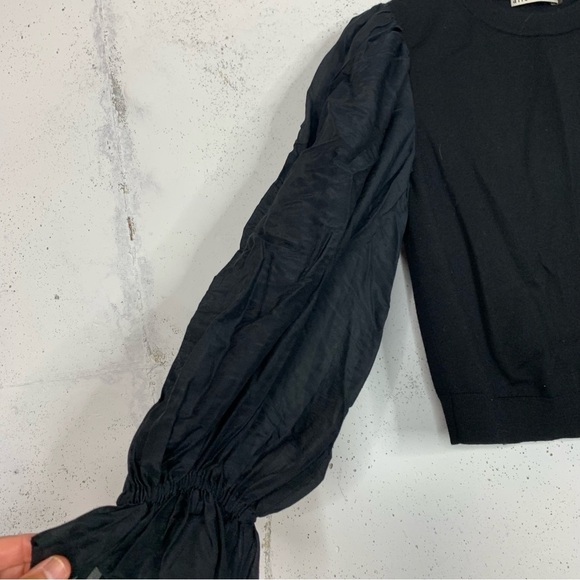 Alice + Olivia Kirie Poet Balloon Sleeve Silk Black Blouse Top Size Large - Picture 4 of 11